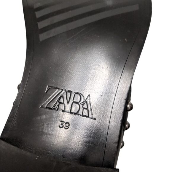 NWOT ZARA Black Leather Studded Moto Biker Chelsea Boots 39 - Picture 6 of 7